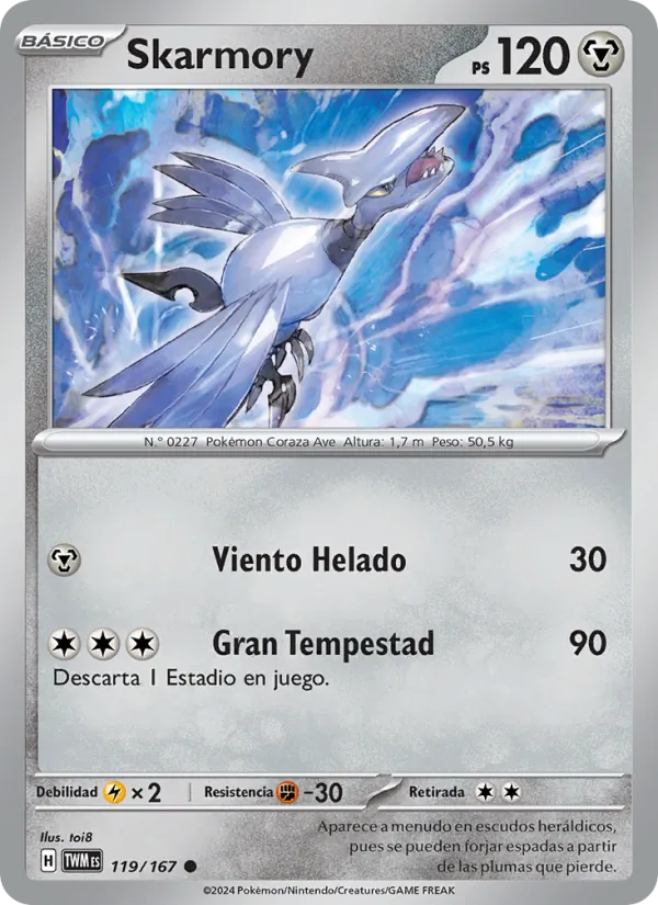 Carta Skarmory de la expansión Mascarada Crepuscular, número 119/167