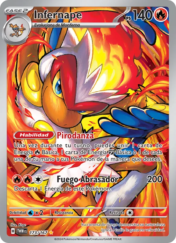 Carta Infernape de la expansión Mascarada Crepuscular, número 173/167