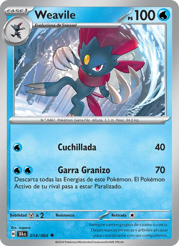 Carta Weavile de la expansión Fabula Sombría, número 014/64