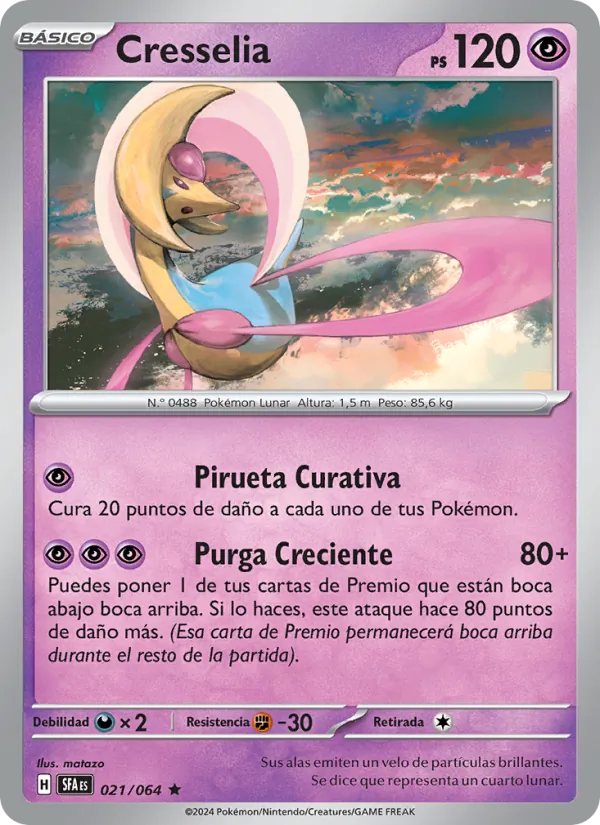 Carta Cresselia de la expansión Fabula Sombría, número 021/64