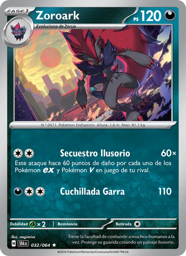 Carta Zoroark de la expansión Fabula Sombría, número 032/64