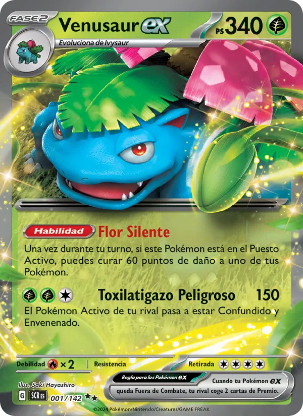 Carta Venusaur ex de la expansión Corona Astral, número 001/142