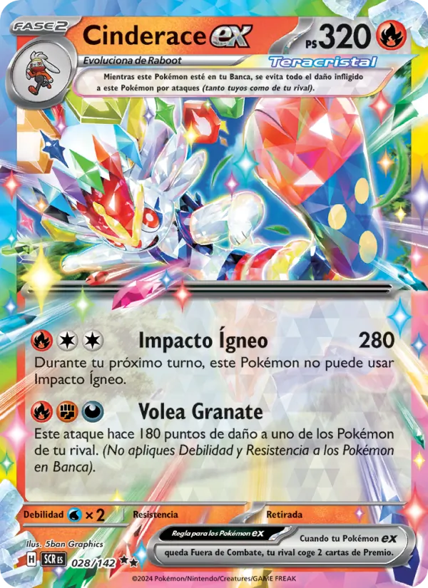 Carta Cinderace ex de la expansión Corona Astral, número 028/142