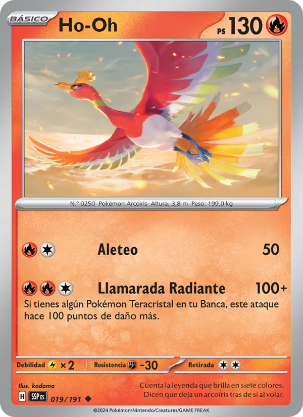 Carta Ho-Oh de la expansión Chispas Fulgurantes, número 019/191