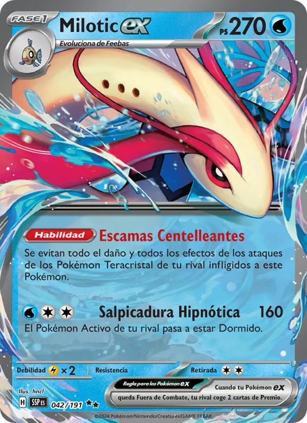 Carta Milotic ex de la expansión Chispas Fulgurantes, número 042/191