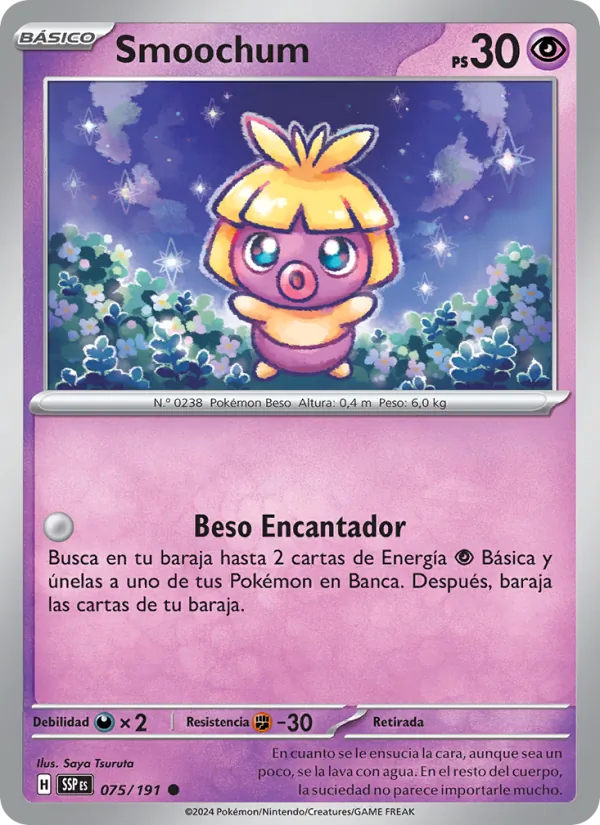 Carta Smoochum de la expansión Chispas Fulgurantes, número 075/191