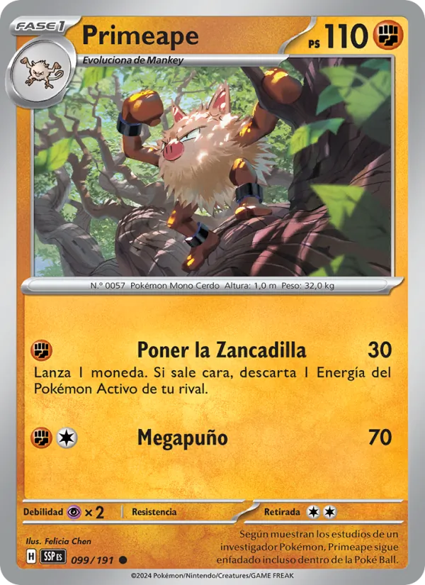 Carta Primeape de la expansión Chispas Fulgurantes, número 099/191