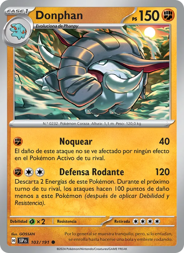 Carta Donphan de la expansión Chispas Fulgurantes, número 103/191
