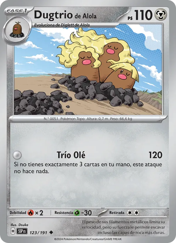 Carta Dugtrio de Alola de la expansión Chispas Fulgurantes, número 123/191