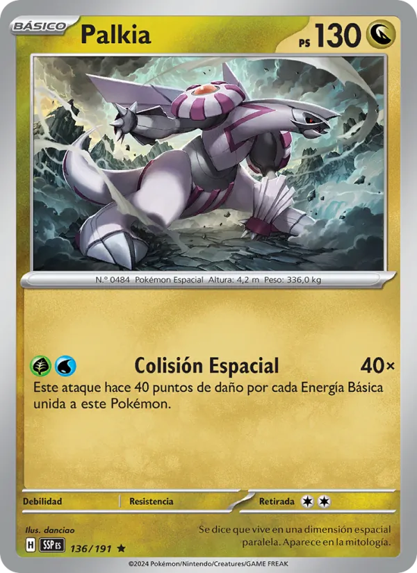 Carta Palkia de la expansión Chispas Fulgurantes, número 136/191
