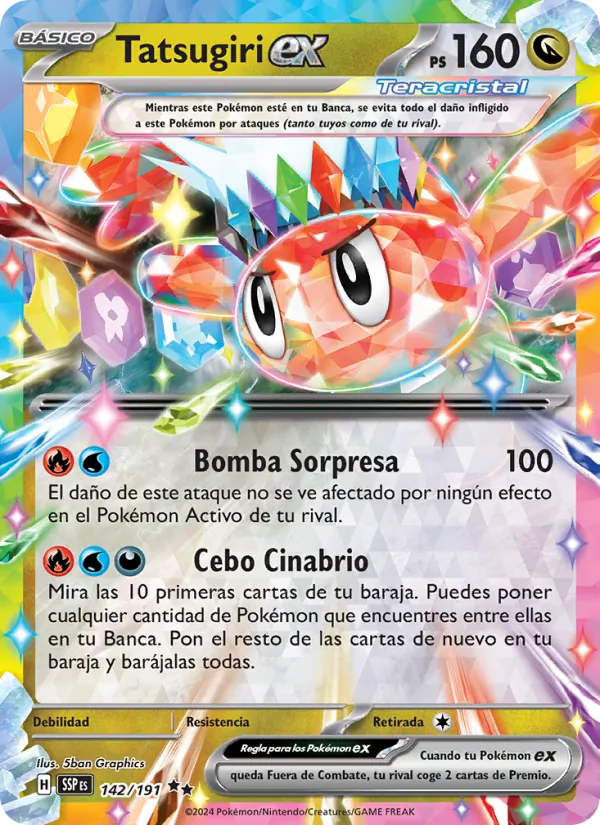 Carta Tatsugiri ex de la expansión Chispas Fulgurantes, número 142/191