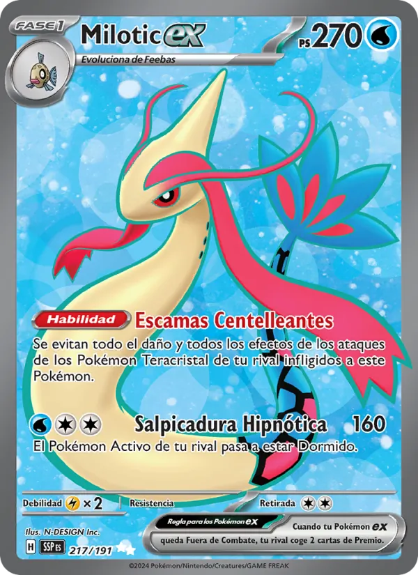Carta Milotic ex de la expansión Chispas Fulgurantes, número 217/191
