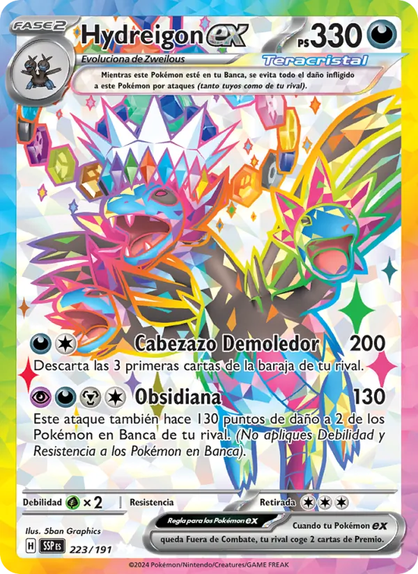 Carta Hydreigon ex de la expansión Chispas Fulgurantes, número 223/191