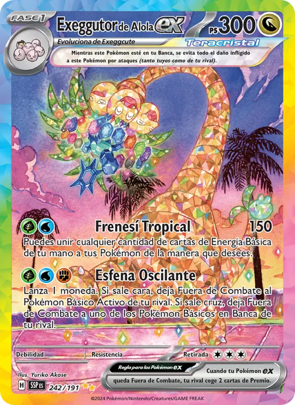 Carta Exeggutor de Alola ex de la expansión Chispas Fulgurantes, número 242/191
