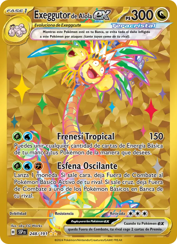 Carta Exeggutor de Alola ex de la expansión Chispas Fulgurantes, número 248/191
