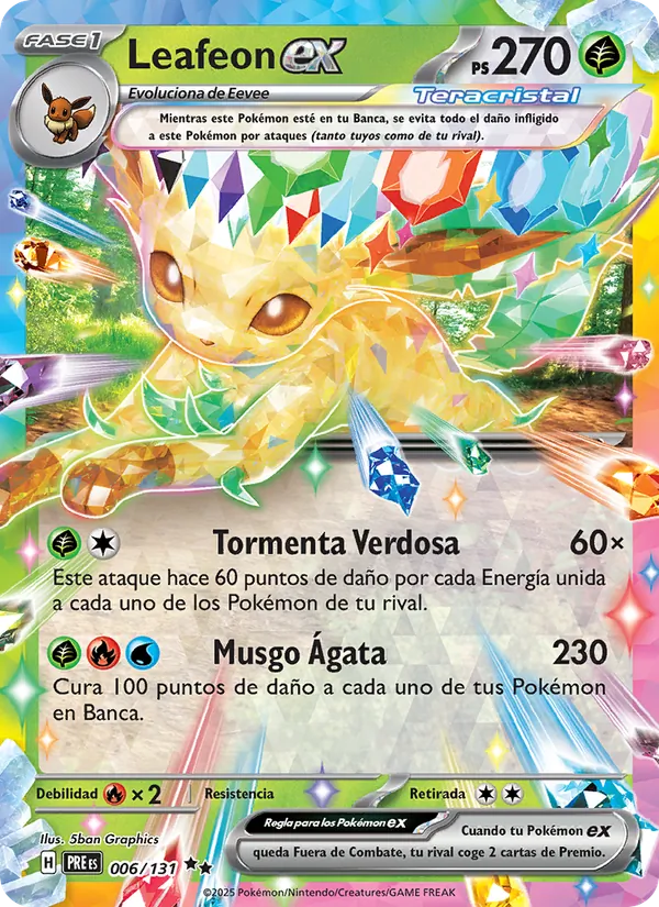 Carta Leafeon ex de la expansión Evoluciones Prismáticas, número 006/131