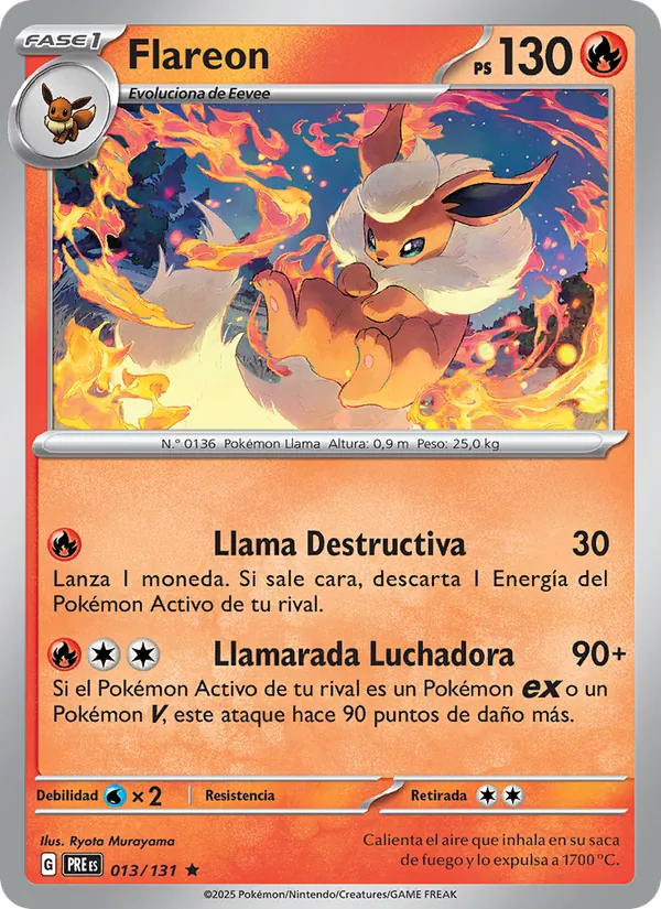 Carta Flareon de la expansión Evoluciones Prismáticas, número 013/131