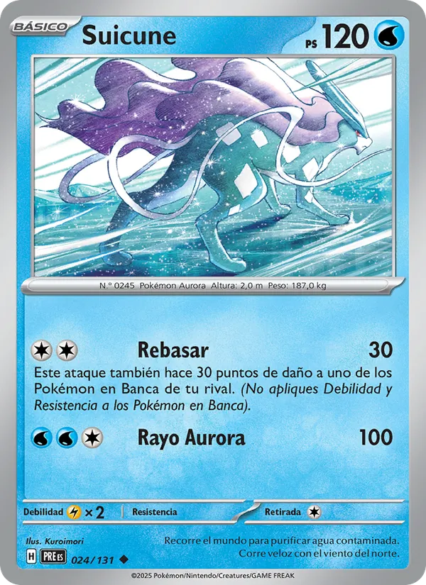 Carta Suicune de la expansión Evoluciones Prismáticas, número 024/131
