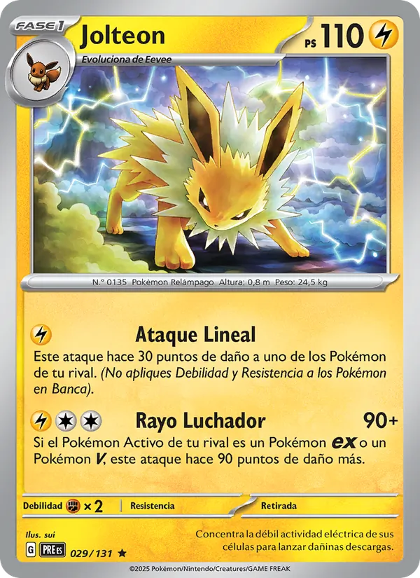 Carta Jolteon de la expansión Evoluciones Prismáticas, número 029/131