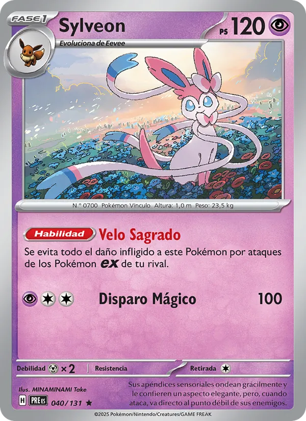 Carta Sylveon de la expansión Evoluciones Prismáticas, número 040/131
