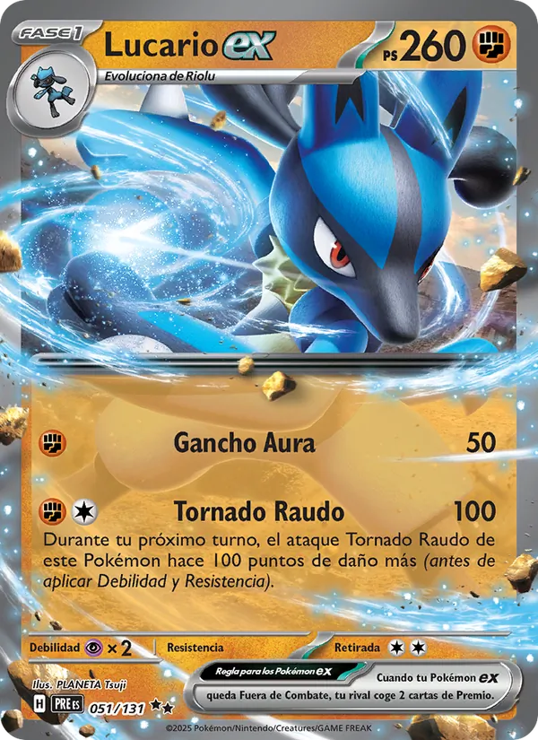 Carta Lucario ex de la expansión Evoluciones Prismáticas, número 051/131