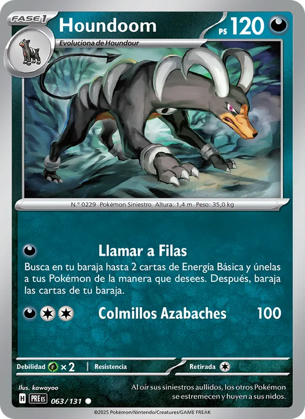 Carta Houndoom de la expansión Evoluciones Prismáticas, número 063/131