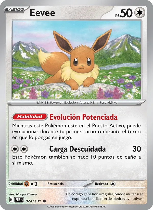 Carta Eevee de la expansión Evoluciones Prismáticas, número 074/131