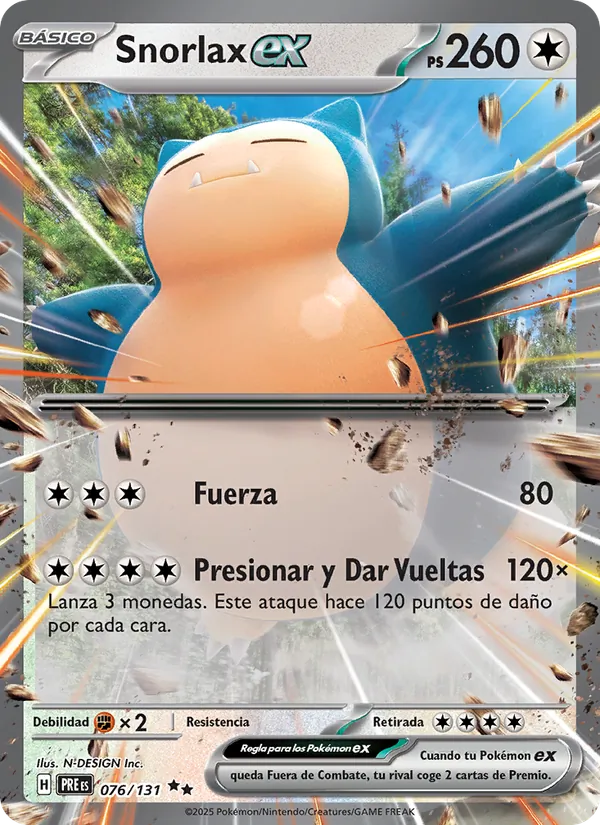 Carta Snorlax ex de la expansión Evoluciones Prismáticas, número 076/131