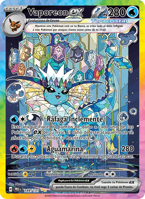 Carta Vaporeon ex de la expansión Evoluciones Prismáticas, número 149/131