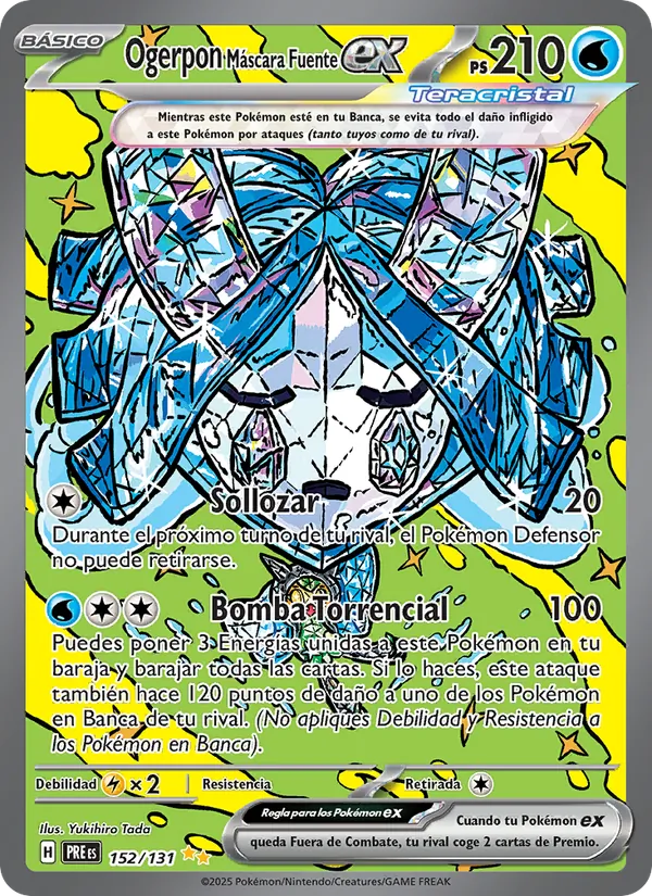 Carta Ogerpon Máscara Fuente ex de la expansión Evoluciones Prismáticas, número 152/131