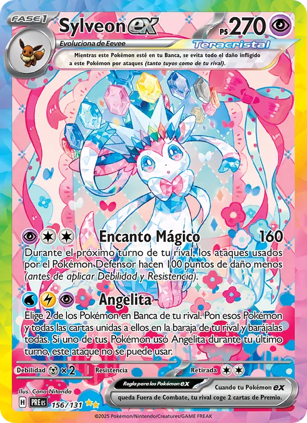 Carta Sylveon ex de la expansión Evoluciones Prismáticas, número 156/131