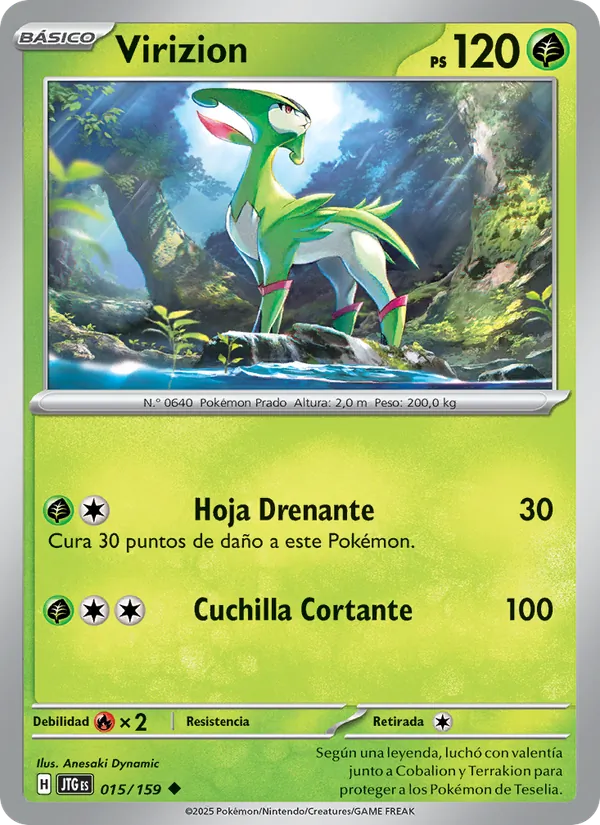 Carta Virizion de la expansión Juntos de Aventuras, número 015/159