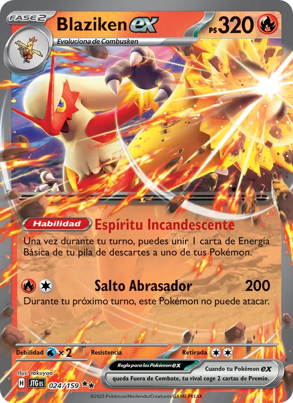 Carta Blaziken ex de la expansión Juntos de Aventuras, número 024/159