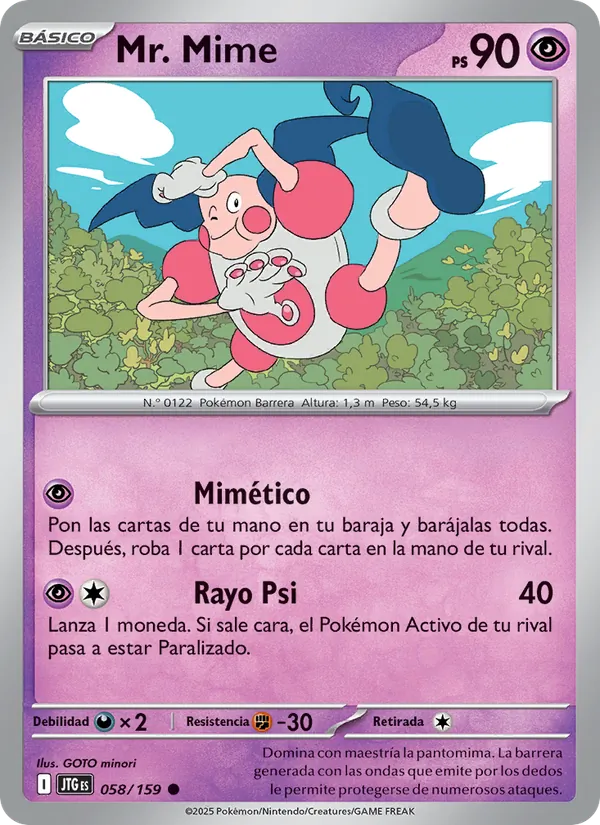 Carta Mr. Mime de la expansión Juntos de Aventuras, número 058/159