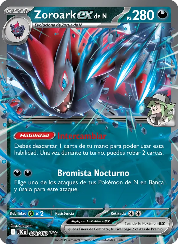 Carta Zoroark ex de N de la expansión Juntos de Aventuras, número 098/159