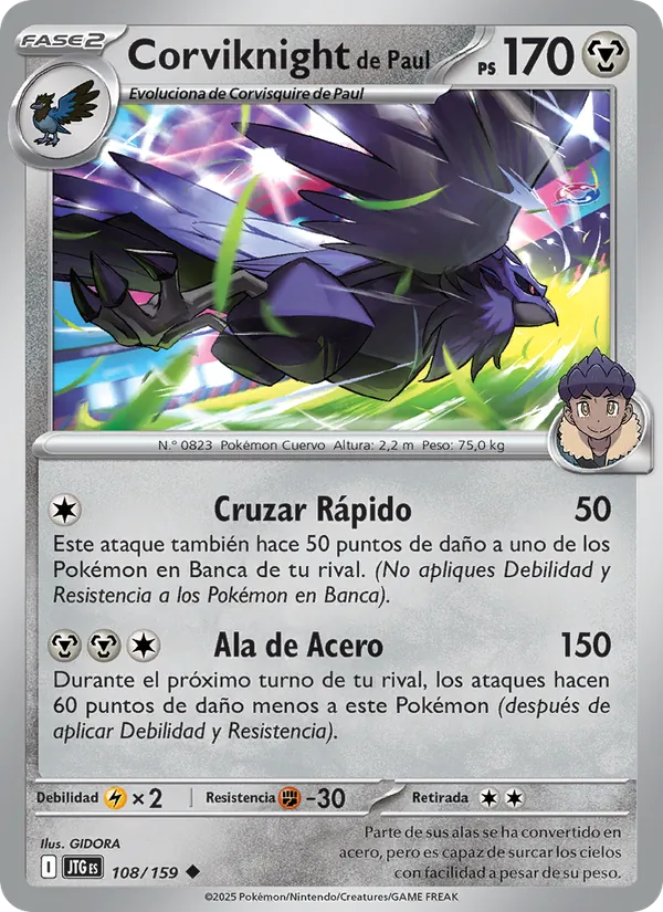 Carta Corviknight de Paul de la expansión Juntos de Aventuras, número 108/159