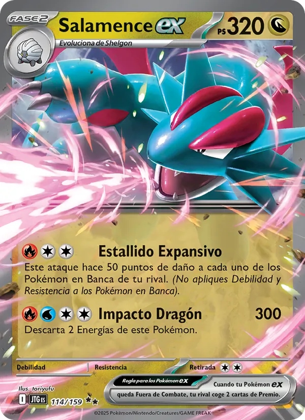 Carta Salamence ex de la expansión Juntos de Aventuras, número 114/159