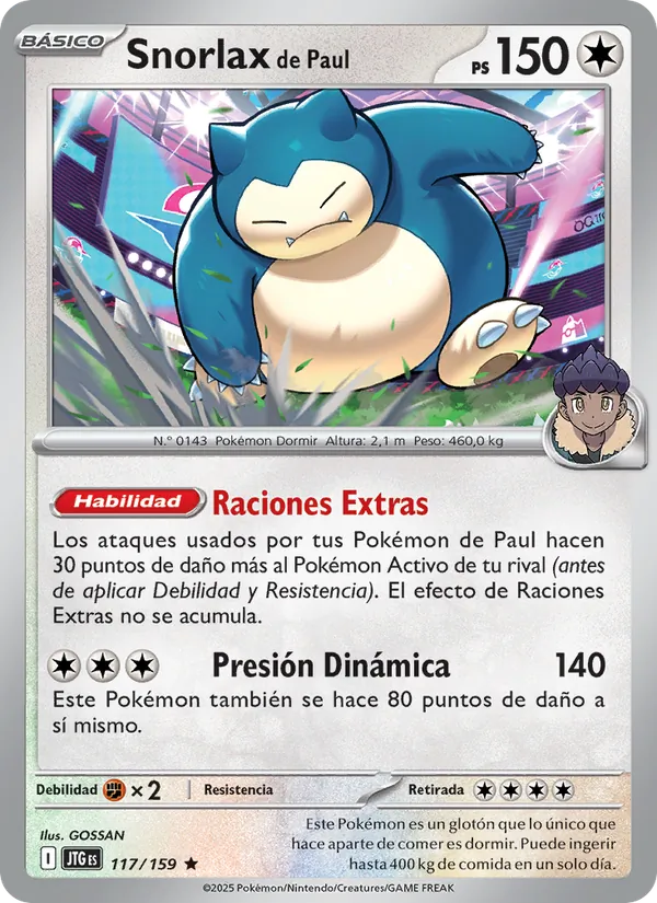 Carta Snorlax de Paul de la expansión Juntos de Aventuras, número 117/159