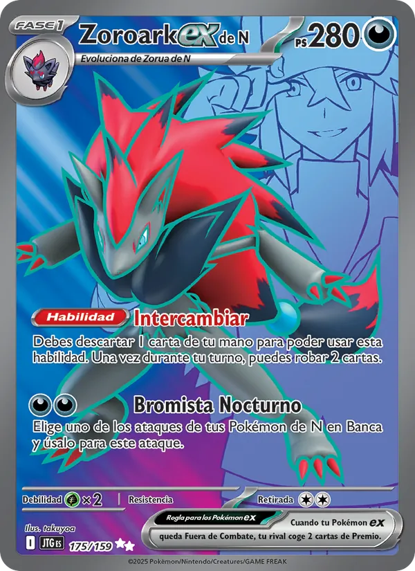 Carta Zoroark ex de N de la expansión Juntos de Aventuras, número 175/159