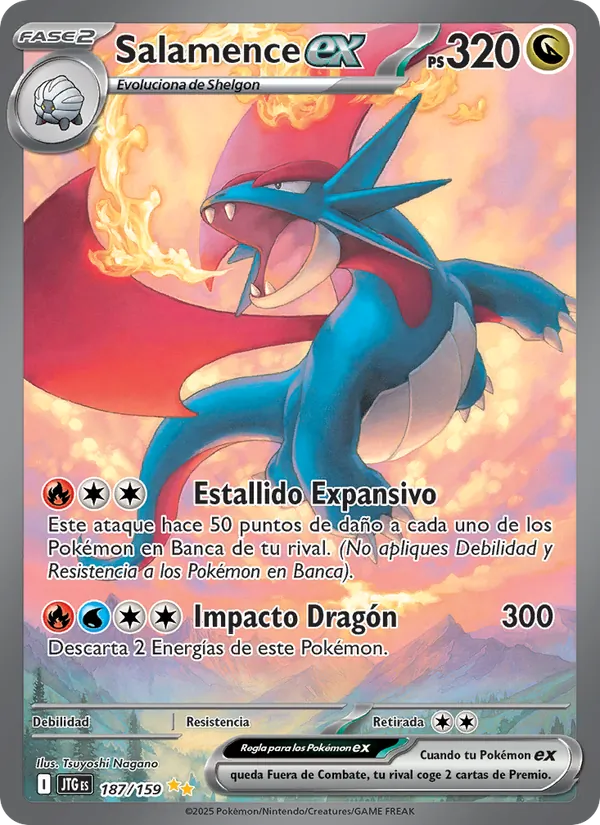 Carta Salamence ex de la expansión Juntos de Aventuras, número 187/159