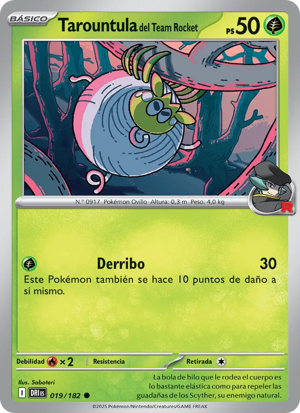 Carta Tarountula del Team Rocket de la expansión Rivales Predestinados, número 019/182