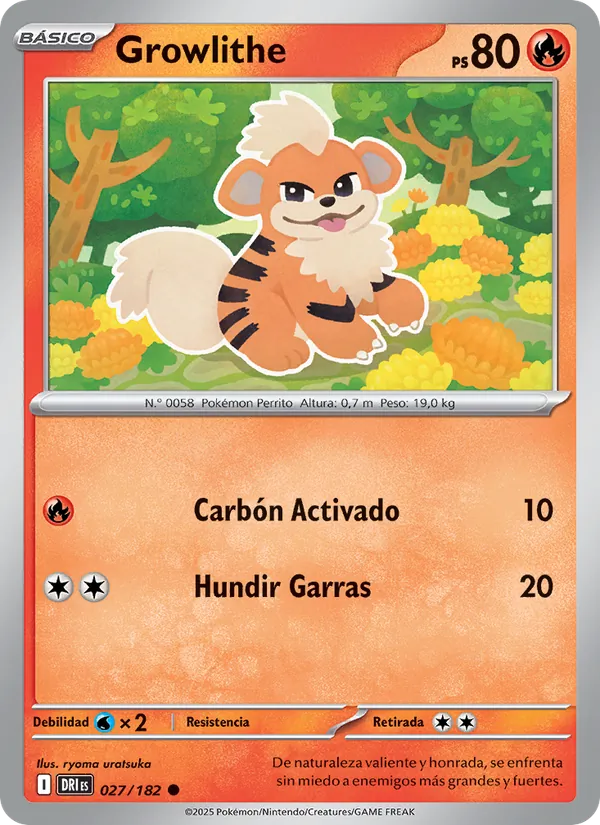 Carta Growlithe de la expansión Rivales Predestinados, número 027/182