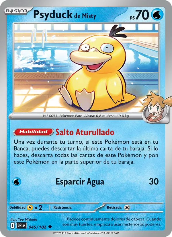 Carta Psyduck de Misty de la expansión Rivales Predestinados, número 045/182