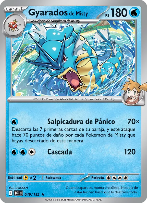 Carta Gyarados de Misty de la expansión Rivales Predestinados, número 049/182