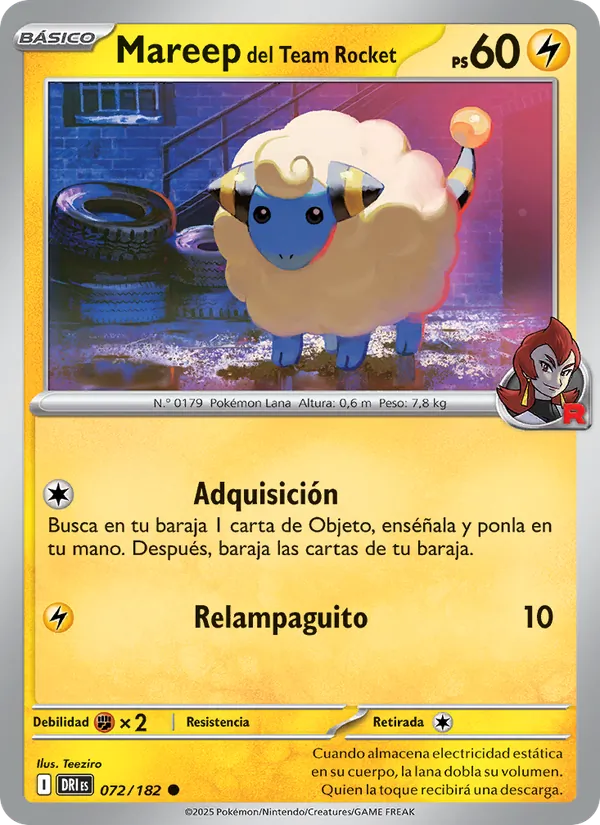 Carta Mareep del Team Rocket de la expansión Rivales Predestinados, número 072/182