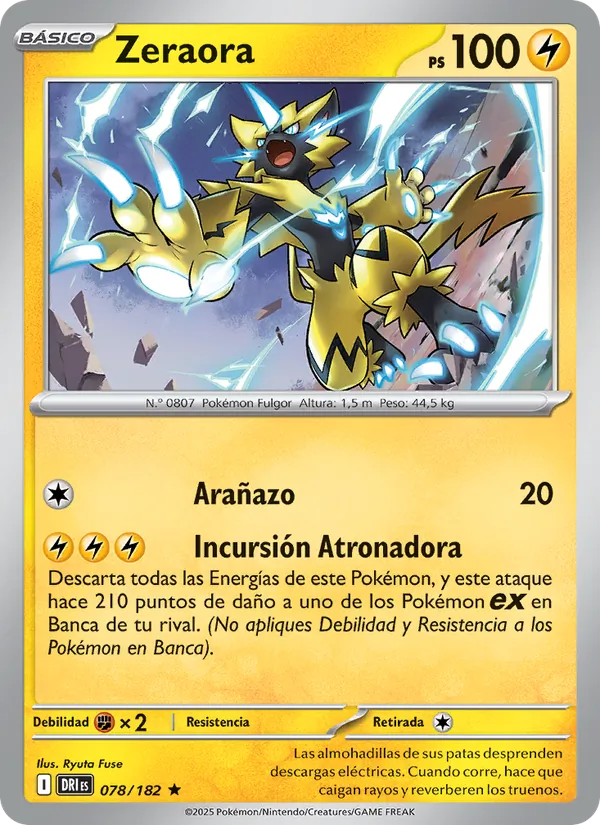 Carta Zeraora de la expansión Rivales Predestinados, número 078/182