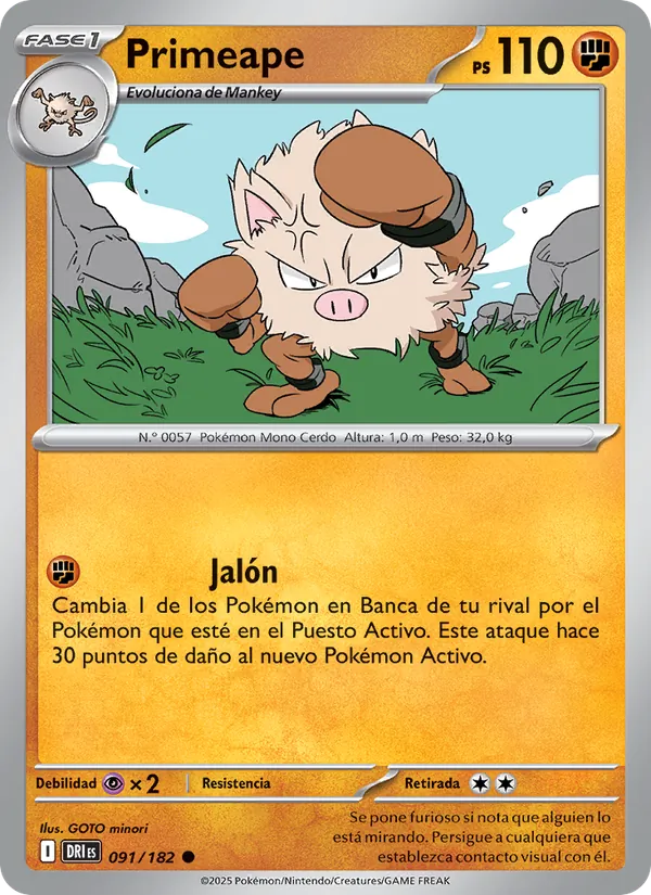 Carta Primeape de la expansión Rivales Predestinados, número 091/182