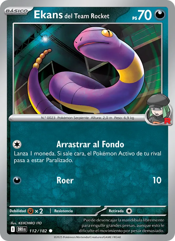 Carta Ekans del Team Rocket de la expansión Rivales Predestinados, número 112/182