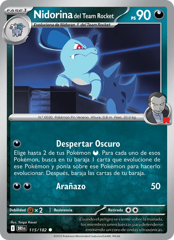Carta Nidorina del Team Rocket de la expansión Rivales Predestinados, número 115/182
