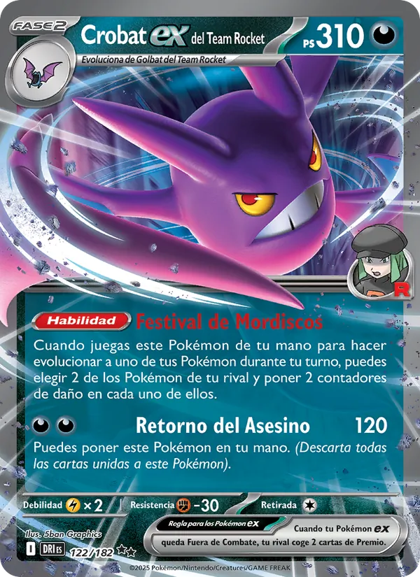 Carta Crobat ex del Team Rocket de la expansión Rivales Predestinados, número 122/182